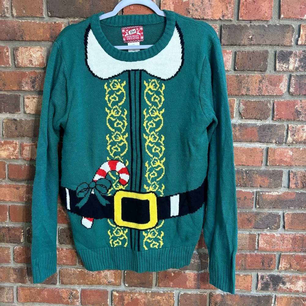 Jem mens christmas holiday party elf sweater green/yellow medium